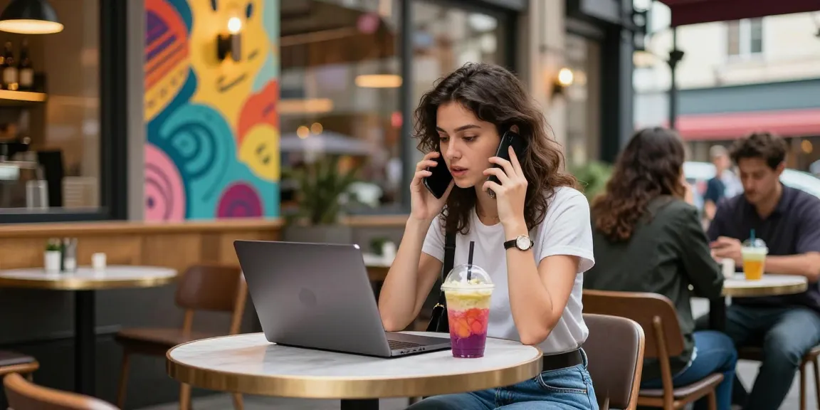 Gái gọi trò chuyện tại quán cà phê hiện đại, tạo không khí sống động